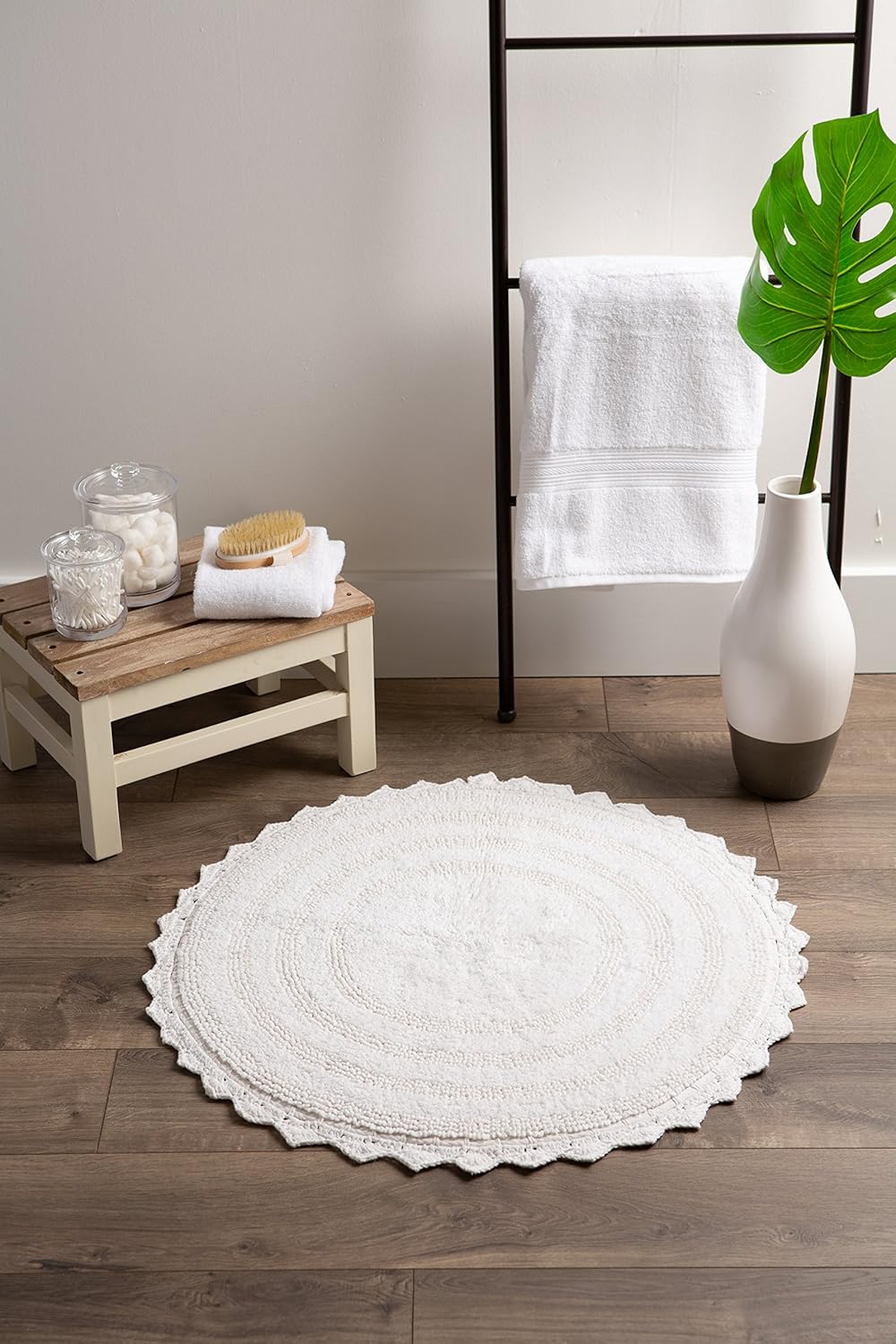 DII Crochet Bath Mat Reversible Round 275 Inch White 1