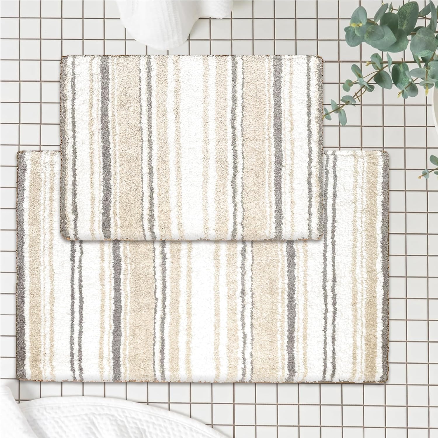 Chardin home Maui Bath Mat Set of 2 White-Beige