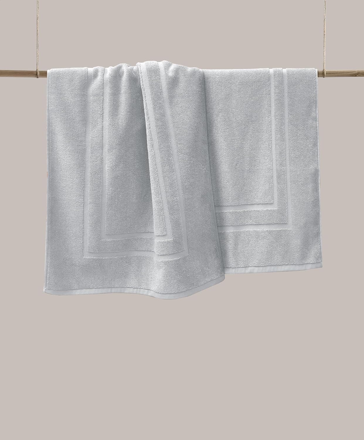Feather Stitch 2 Piece Bath Mat Set - Silver Birch