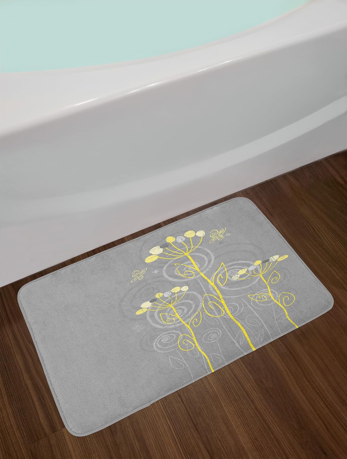 Ambesonne Grey Yellow Bath Mat 302x20 Plush Non Slip