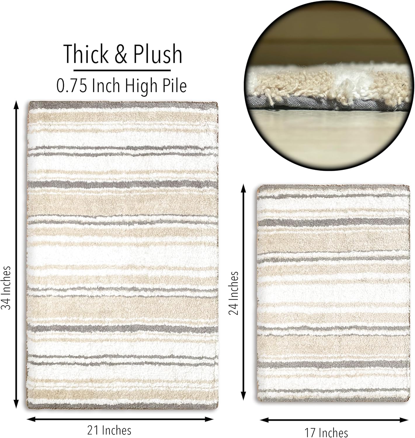 Chardin home Maui Bath Mat Set of 2 White-Beige