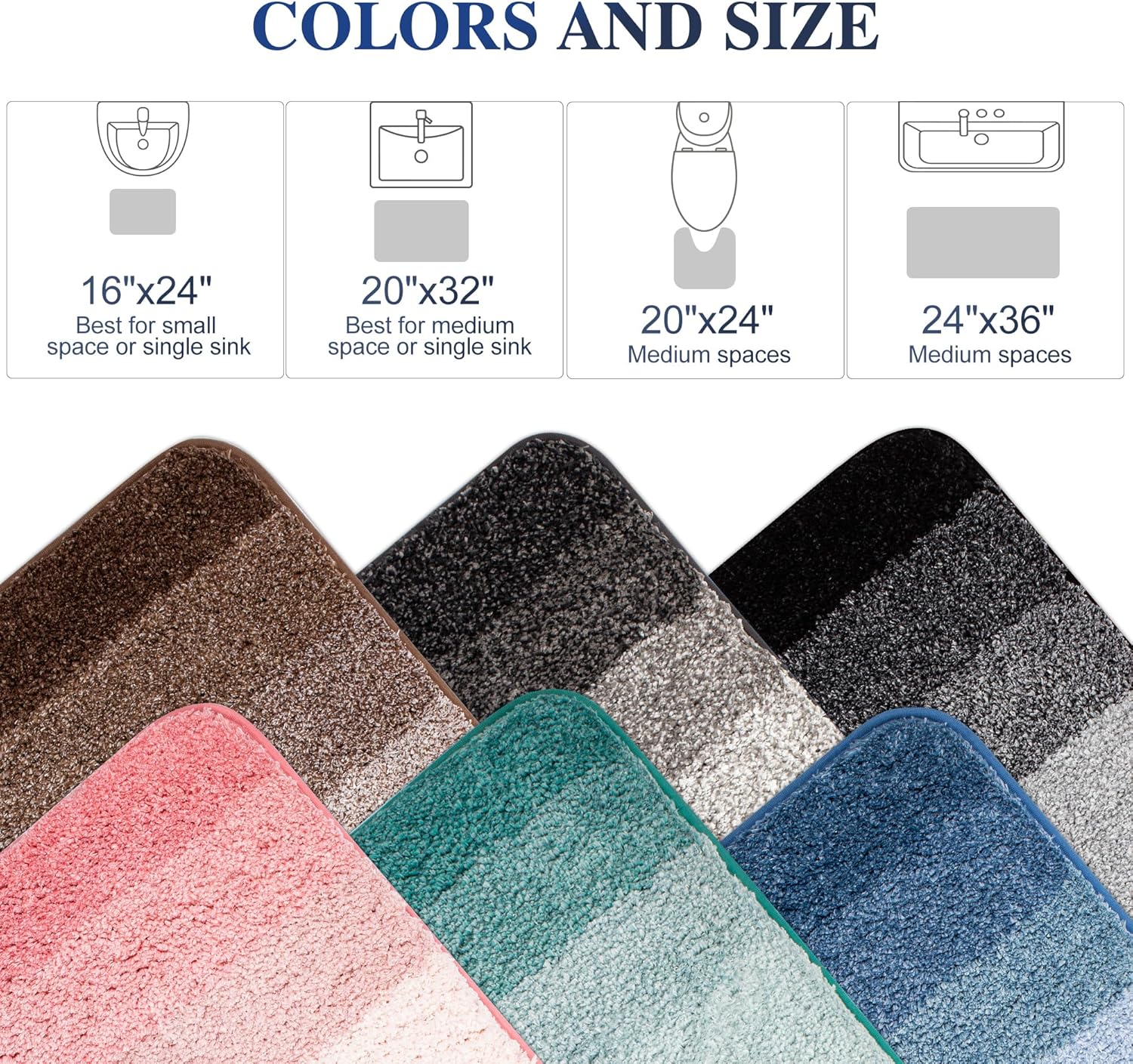 Walensee Non Slip Bath Mat 16x24 Ombre Blue