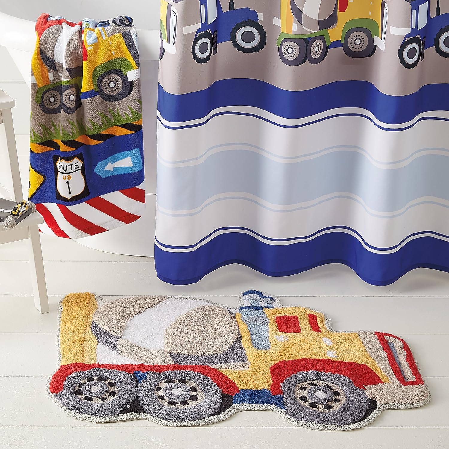 dream FACTORY Trains and Trucks Dump Truck Bath Rug Yellow 20x30