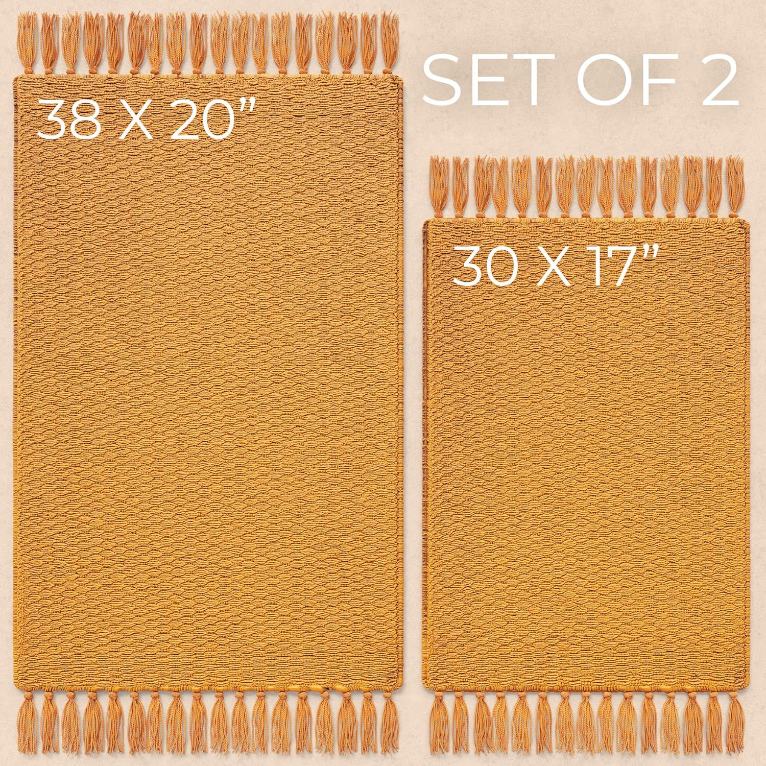 KIBAGA Set of 2 Boho Cotton Bathroom Rugs - Soft Non-Slip Stylish