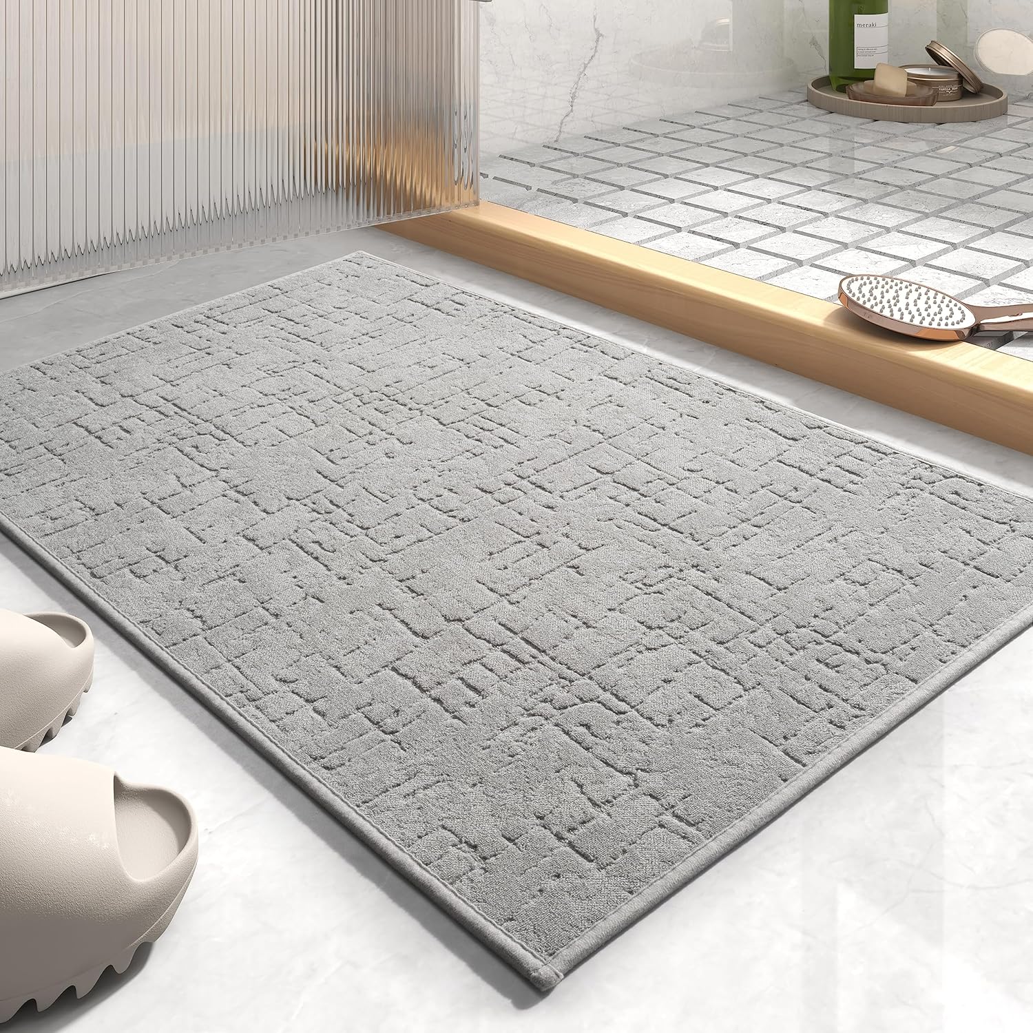 AMOAMI Bath Mat - Super Absorbent Quick Dry Rubber Backed Floor Mat