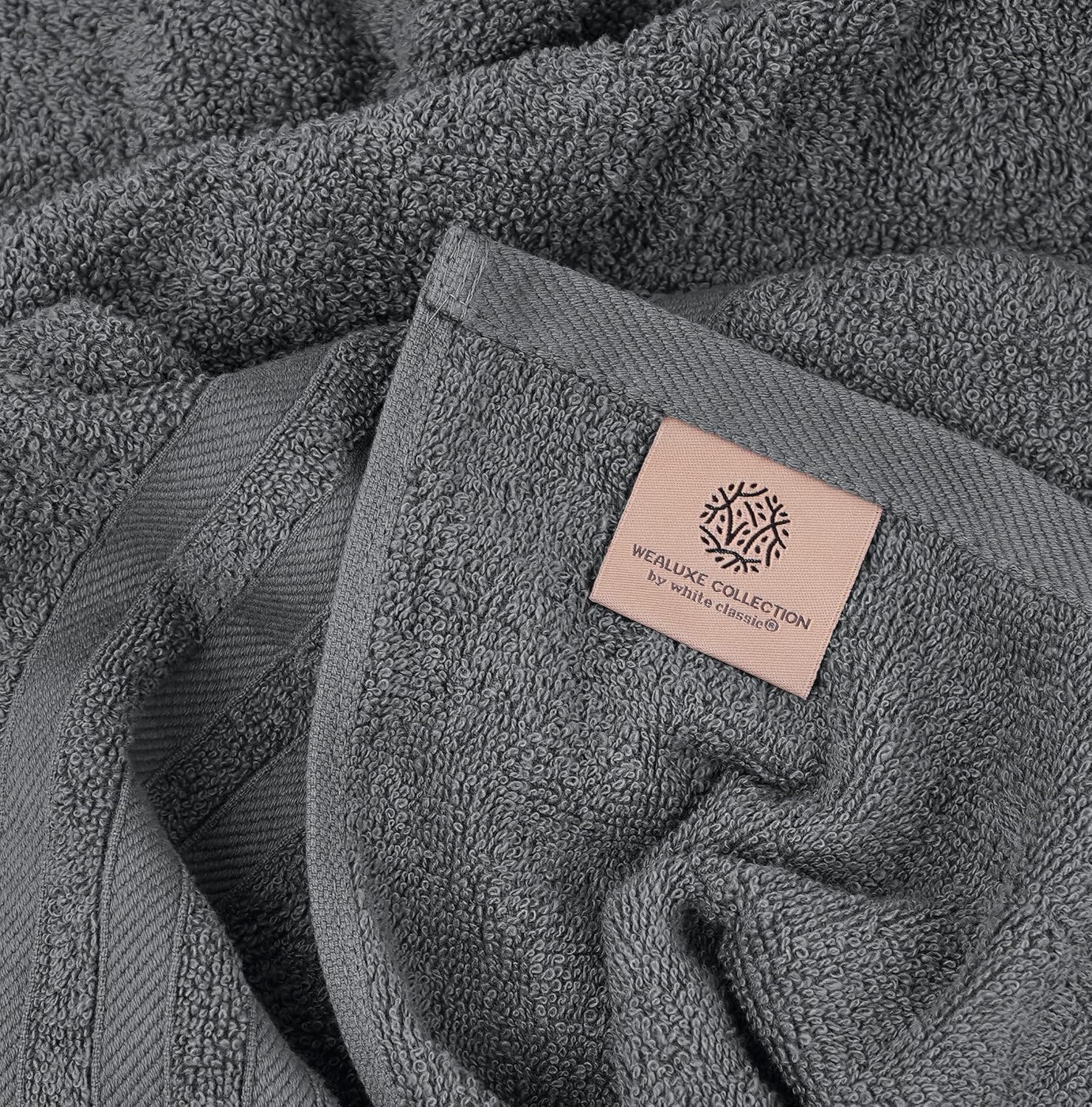 White Classic Wealuxe Grey Bath Towels Set of 4